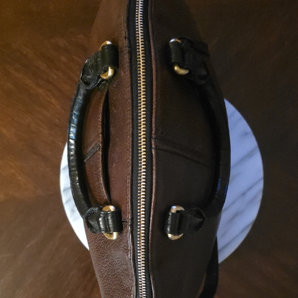 Brahmin Brown Pebbled Leather Satchel with Black Handles - Picture 7 of 16